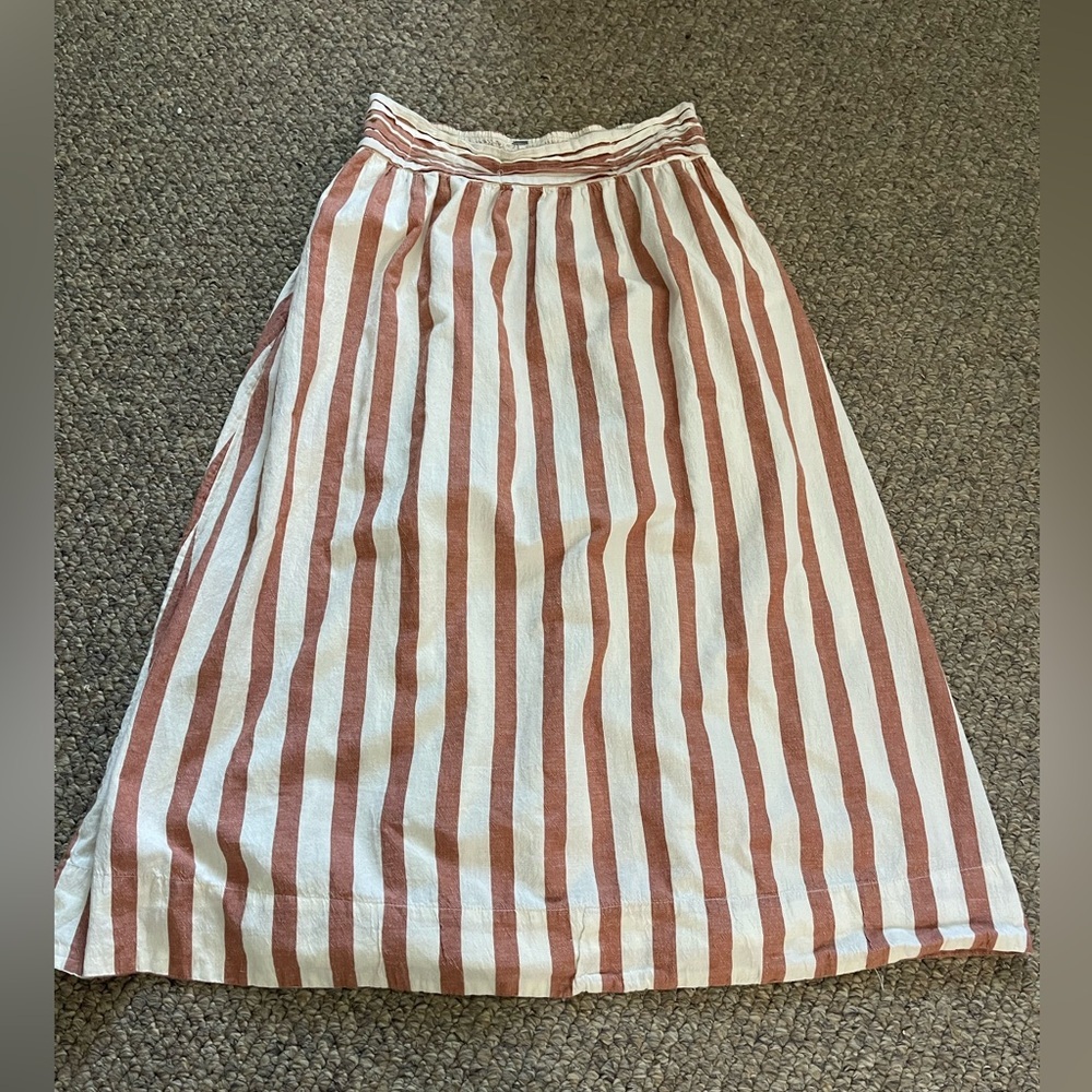Free People Canyon Cotton Linen Blend Striped Midi Skirt Pockets Cottagecore | L - Picture 5 of 16